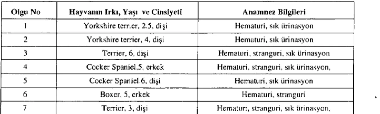 Tablo i. Olgulara ait bilgiler. Table i. Data about the cases.
