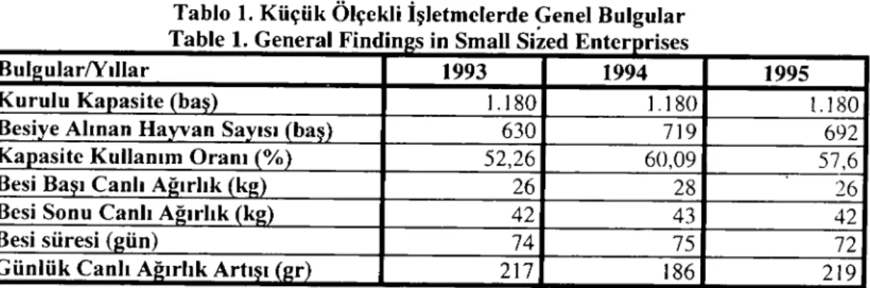 Tablo ı. Küçük Ölçekli İşletmelerde ~enel Bulgular Table ı. General Findin s in Smail Sized Enter ri ses
