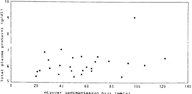 Şekil 3. Alyuvar sedimentasyon hızı ve total plazma proteini (n= 28).