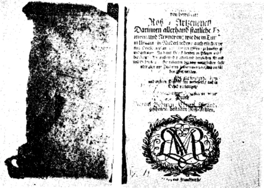 Abb. i. Tit('.\scitc ''["in Neu Burh von bewehrter Ross-Artzcncycn" von Martin Böhme, 1618.