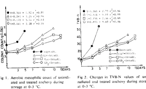 Fig 2. Changes İn TV B-N values of unİr- unİr-radialed and treated aııclıovy during storage