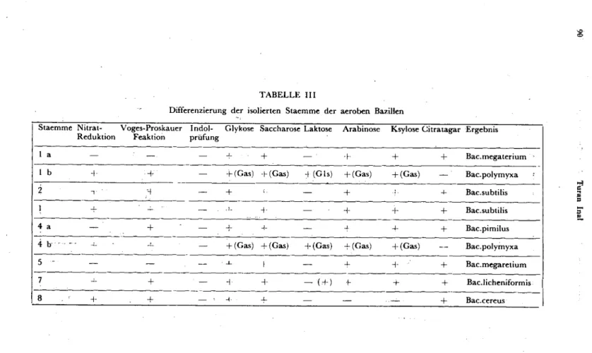 TABELLE III
