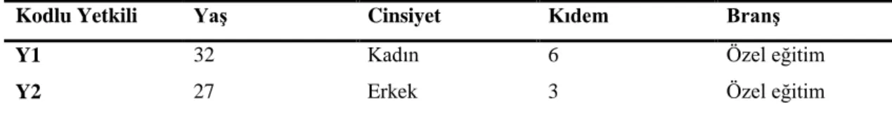 Tablo 10. Araştırmanın Örnekleminde Yer Alan Yetkililere İlişkin Veriler 