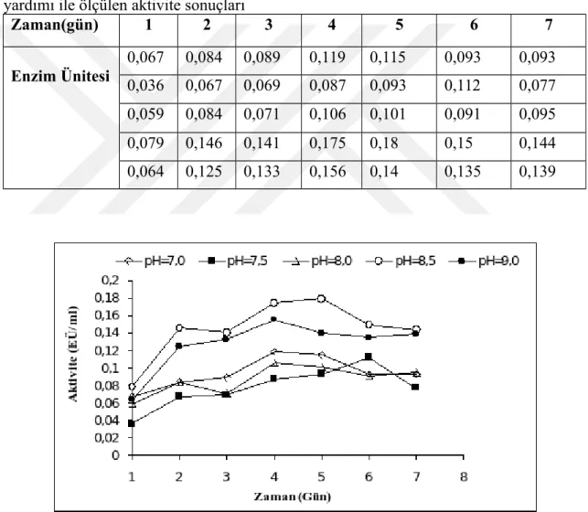 Çizelge 4.5. Sığır karaciğer CA enziminin stabil pH’sı için 20 mM Tris-SO 4  tamponu