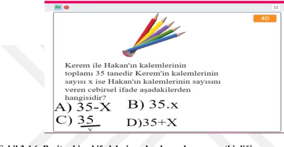 Şekil 3.4.6. Basit cebirsel ifadelerin anlamlarını kavrama etkinliği 