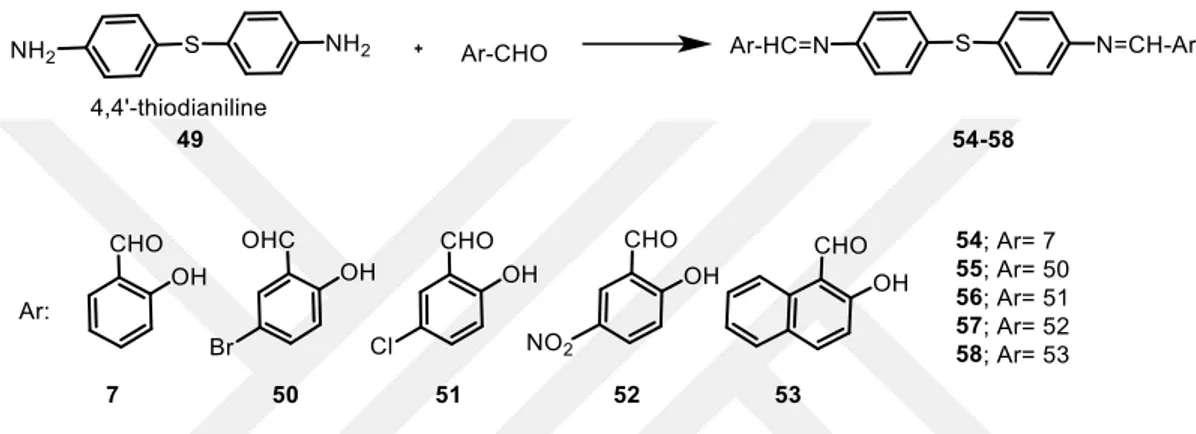 Şekil 2.6. Orto konumunda hidroksi bulunan aromatik iminlerin sentezi. 