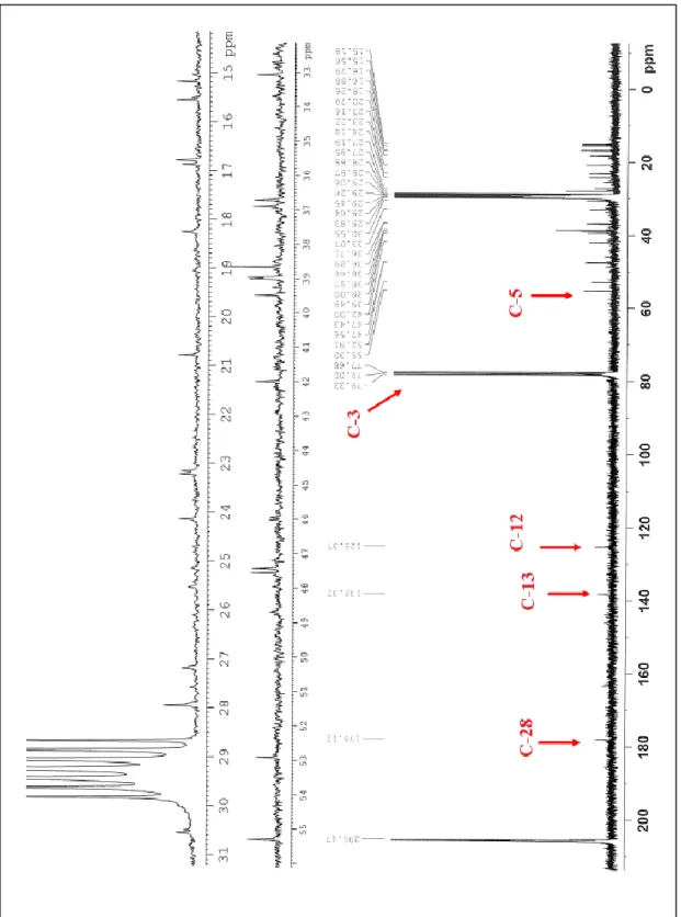Şekil 4. 6. PM-2’nin (Ursolik asit)  13 C-NMR spektrumu (CDCl 3  ve d 6 -aseton, 