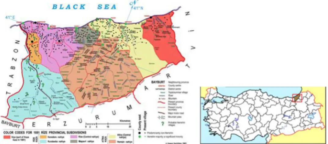 Figure 1. Rize Province Map  When  the  population  information  of  Rize  is  evaluated, 