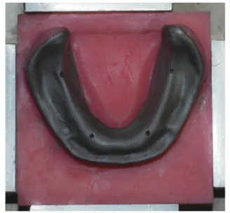 Fig. 1  Master  model  used  for  impressions  with  4  landmarks (two at the canine areas and two at the  molar areas) on alveolar ridge area.