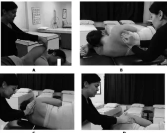 Fig. 2.   A) Anterior elevation of the scapula, B) posterior depres- depres-sion of the scapula, C) posterior elevation of the scapula,  D) anterior depression of the scapula