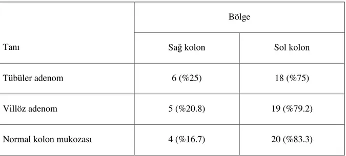 Tablo 8. Bölgelere göre tanıların dağılımı 