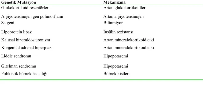 Tablo 2. 1.: İnsanlarda hipertansiyon gelişimine yol açan genetik mekanizmalar (66) 