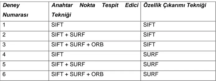 Çizelge 2.1. Deney listesi 