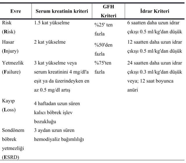 Tablo 2.6. RIFLE Kriterleri