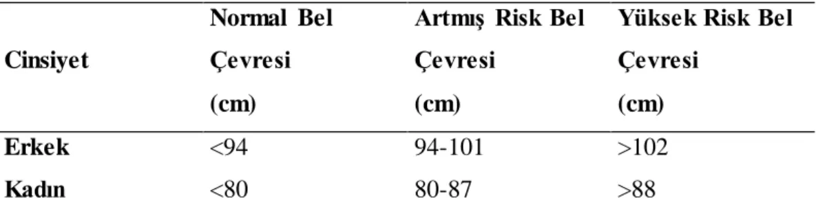 Tablo  3.3.2. Bel çevresi ölçümlerine  göre değerlendirme 