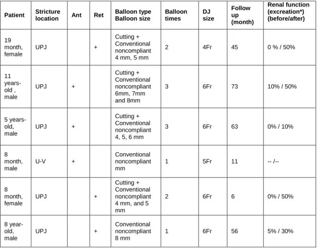Table 1. Procedure details and follow-up results of six patients 