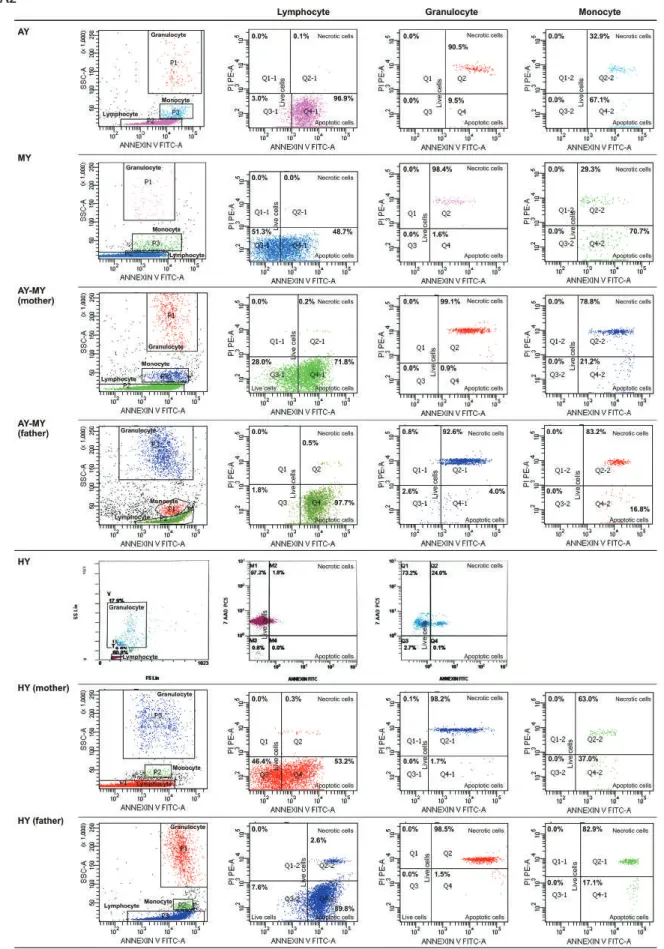 Figure 2. Continued. FACS gating and flow cytometric graphics of annexin and PI/7-AAD of lymphocytes, monocytes, and granulocytes 