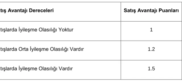 Çizelge 5 Satış avantajı puanlamaları  