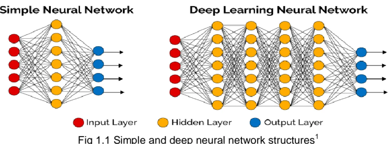 Fig 1.1 Simple and deep neural network structures 1                                             