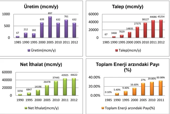 Şekil 1.2  Yıllara göre Türkiye için doğal gaz verileri 
