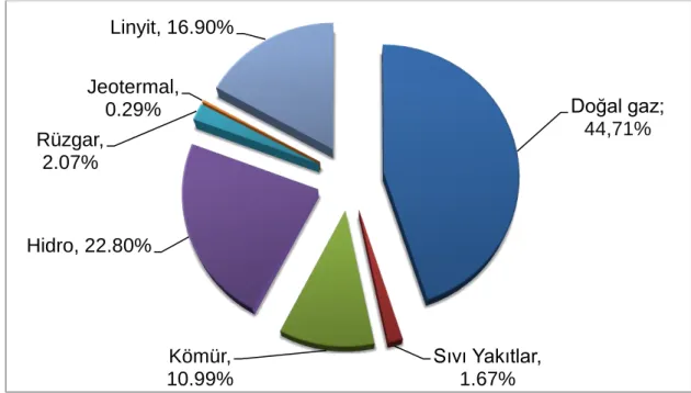 Şekil 1.3  Kaynaklara göre elektrik üretimi 