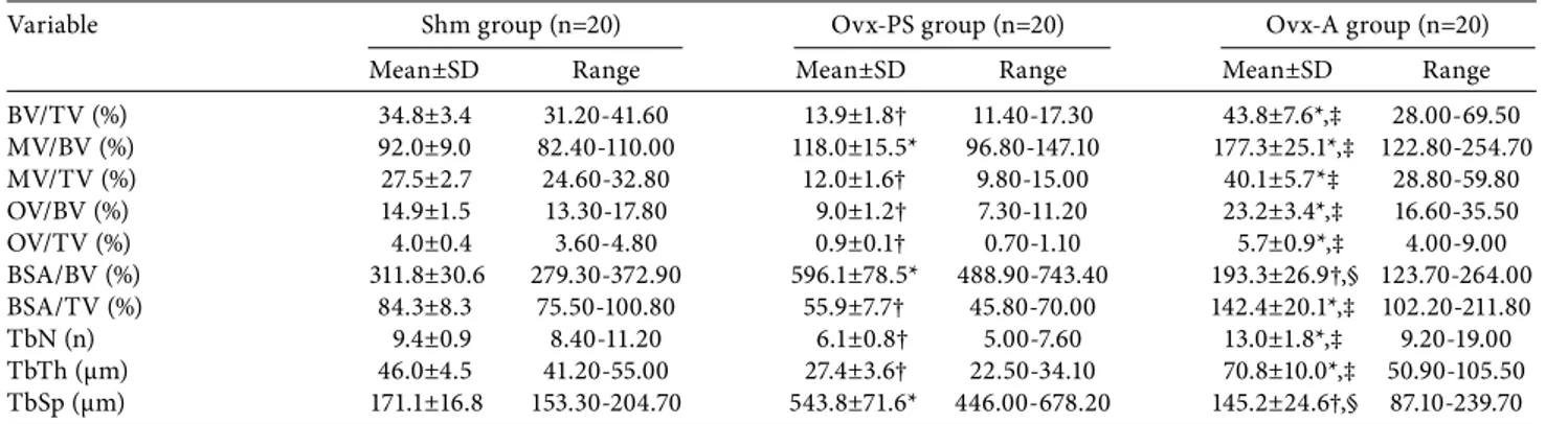 Table 5. Histomorphometric analysis data for femurs