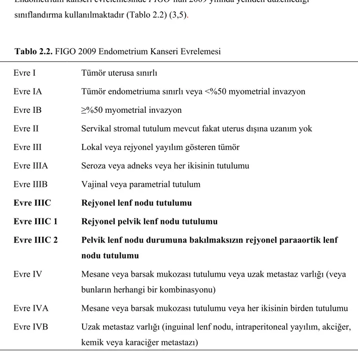 Tablo 2.2. FIGO 2009 Endometrium Kanseri Evrelemesi