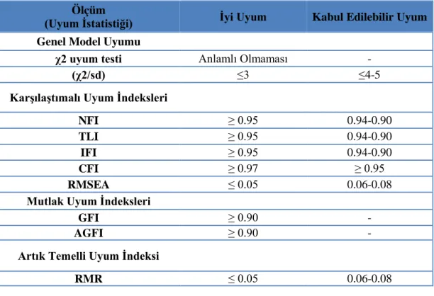 Tablo 3.2. Uyum  İndeks Değerleri 