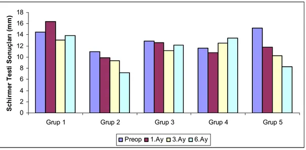 Şekil 4.1. Gruplar içerisinde zamana göre Schirmer testi sonuçlarının grafiksel dağılımı 