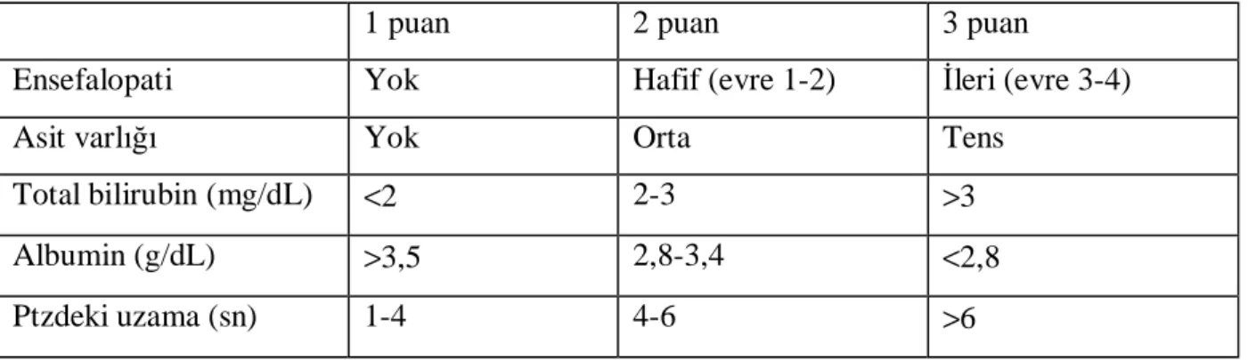 Tablo 2.2. Düzeltilmiş Child-Pugh skorlaması 