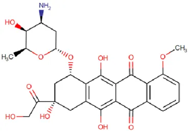 Şekil 3: Doksorubisin moleküler yapısı (https://www.drugbank.ca/drugs/DB00997). 