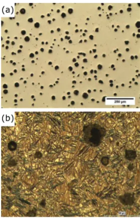 Fig. 1. Optical micrograph of (a) as-polished ADI sample (50×), (b) an etched sample (200×).