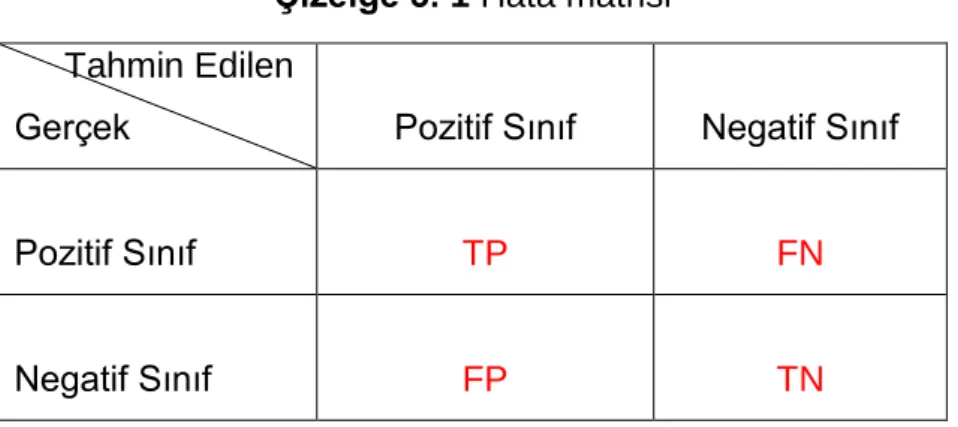 Çizelge 3. 1 Hata matrisi       Tahmin Edilen 