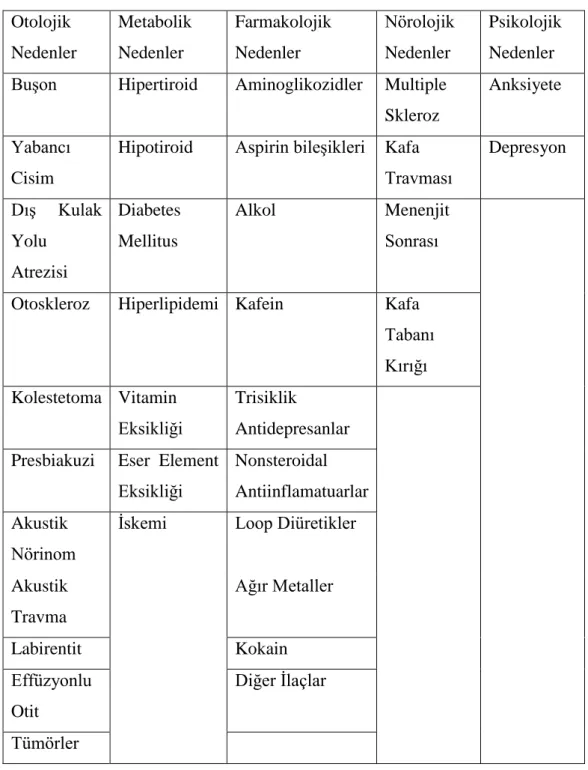 Tablo 4. Subjektif Tinnitus Nedenleri (60) 