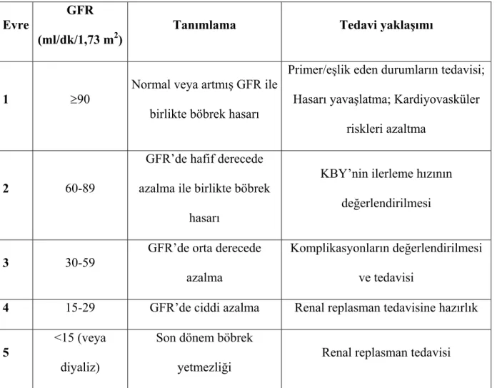 Tablo 2.2. Kronik Böbrek Yetmezliği Evreleri   