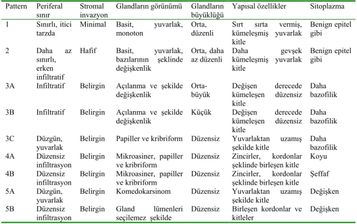Tablo 1: Prostatik Adenokarsinomda Gleason Grade’leme Sistemi: Histolojik Pattern  Pattern   Periferal 