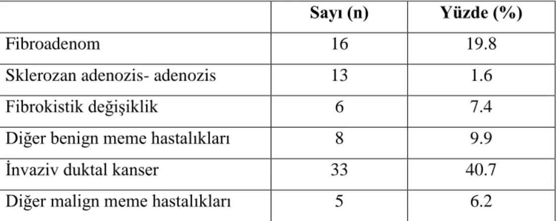 Tablo 2: Hastaların Patoloji Tanı Sonuçları 