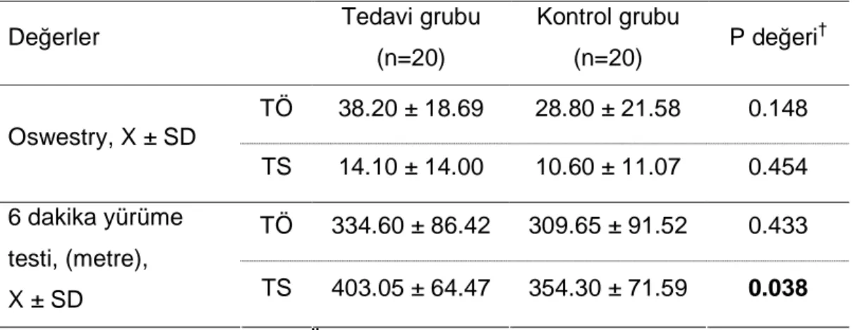 Tablo 11. Tedavi ve kontrol grubunda yeti yitimi ve fonksiyonel kapasite 