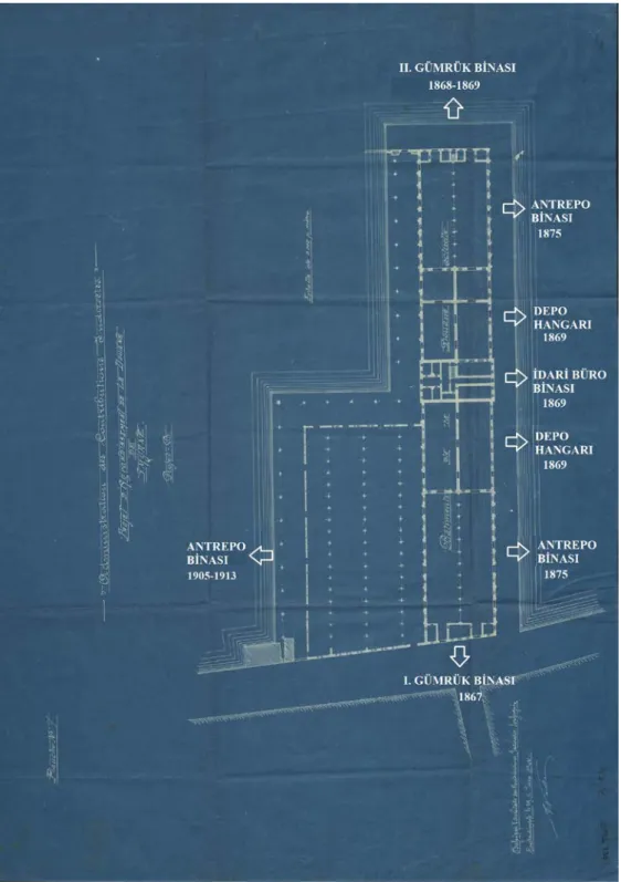 Şekil 7. Konak Pier Yapı Grubunu Oluşturan Binaların Özgün İşlevleri ve Yapım Yıllarını Gösteren Plan  Şeması