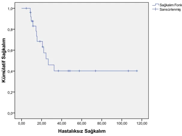 Şekil 4.1. Tüm olgulara ilişkin hastalıksız sağkalım eğrisi 