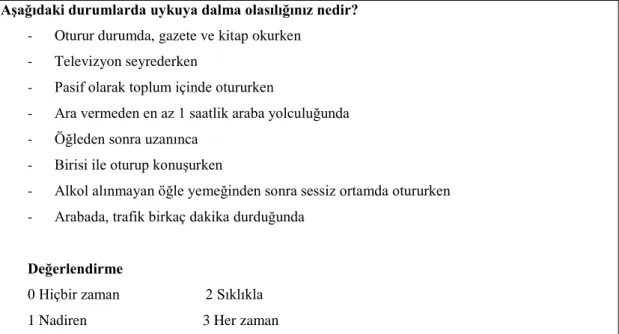 Tablo 2.4. Epworth uykuluk testi (45) 