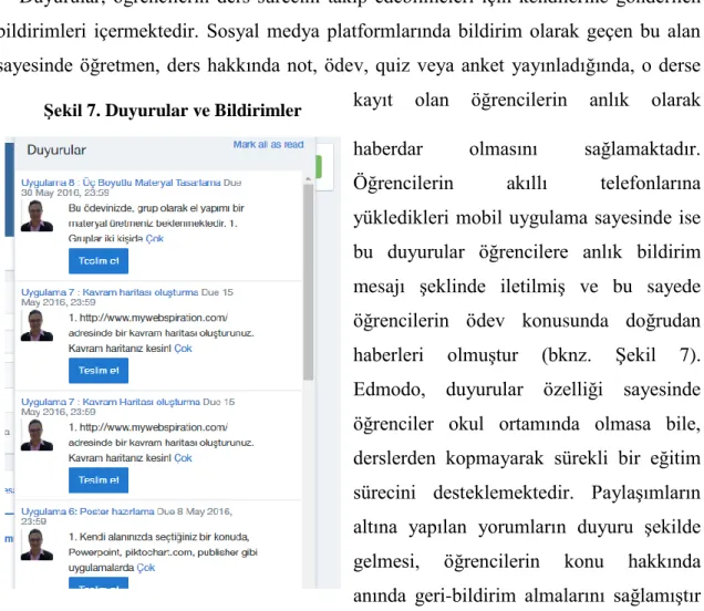 Şekil 7. Duyurular ve Bildirimler