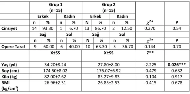 Tablo 1. Bireylerin demografik bilgileri 