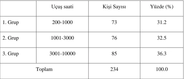 Tablo 4.2.  Grubun Uçuş saatine göre dağılımı 