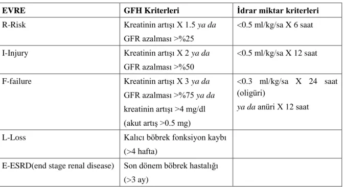 Tablo 2.5. Rifle kriterlerinin evreleri 