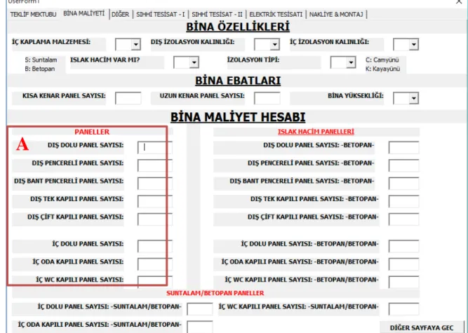 Şekil 5.4: Bina maliyet modülü 