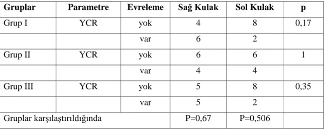Tablo 8: Yabancı ci im reak iyonunun gruplar ara ında ve kulaklar ara ında dağılımı  