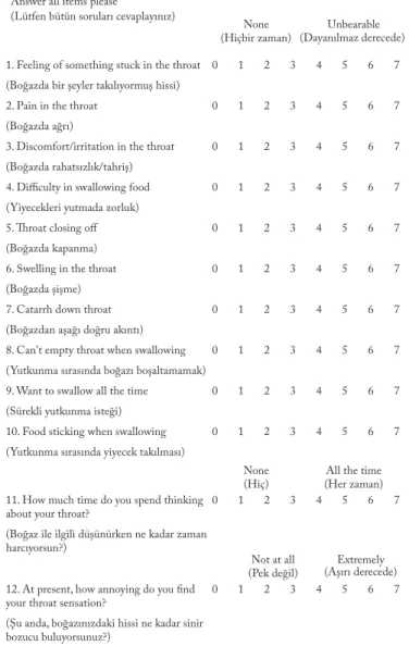 Figure 1. The Glasgow-Edinburgh Throat Scale and its Turkish  translation (GETS-T)