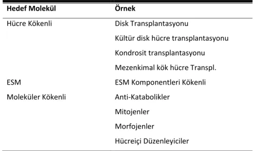 Tablo 2. 3: Disk dejenerasyonunda moleküler tedavi stratejileri 