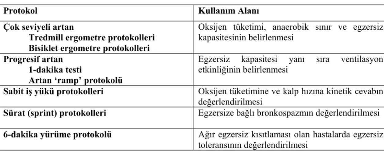 Tablo 2.4. Egzersiz Protokolleri (Genel Sınıflandırma) 